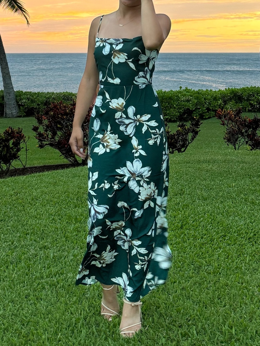 Green Floral Slit Maxi Dress
